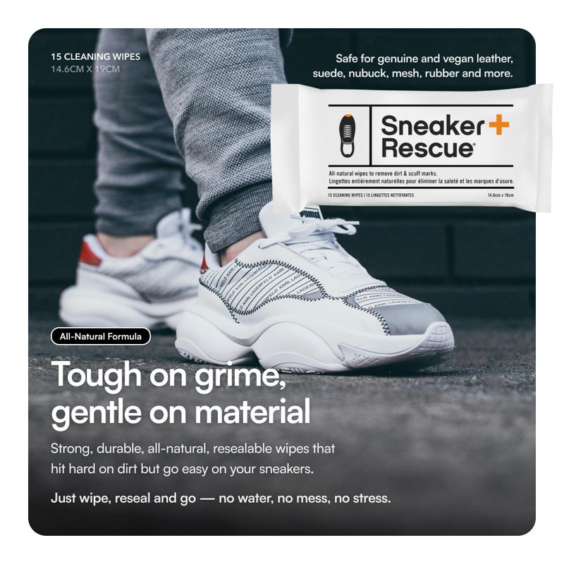 Boot Rescue SneakerRescue All-Natural Cleaning Wipes. Remove Dirt, Grass Stains & Mud from Any Type of Athletic Shoe: Tennis shoes, Golf shoes & Leather or Suede Sneakers. Re-sealable Pack of 15 Wipes. - Image 5